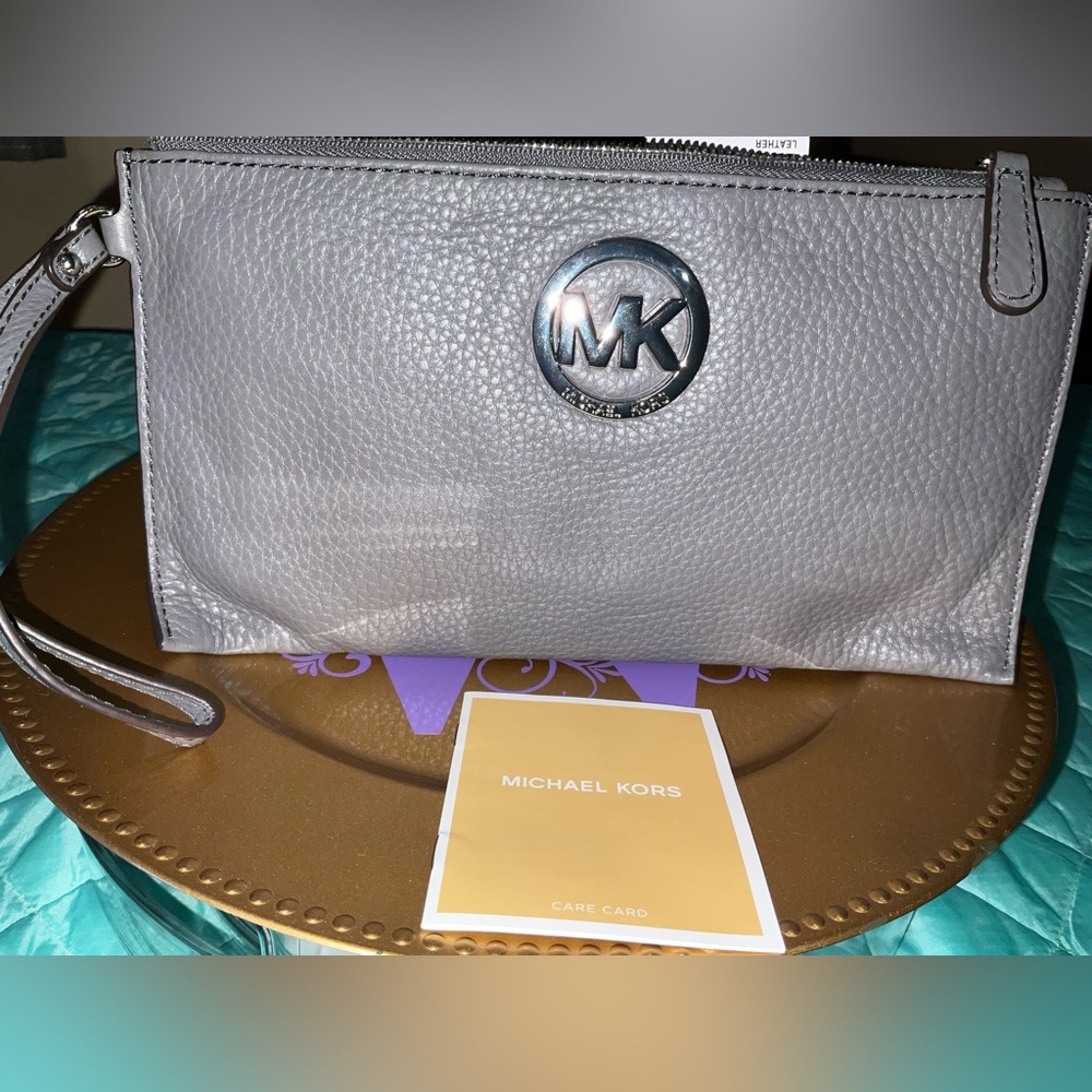 Michael Kors Fulton Large Zip Leather Grey Clutch NWT normcore minimalist fall - Picture 3 of 9